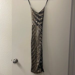 Black Strappy gold sequin midi dress